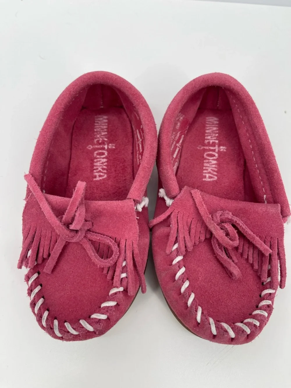Minnetonka Kids Raspberry Pink Suede Fringe Moccasins